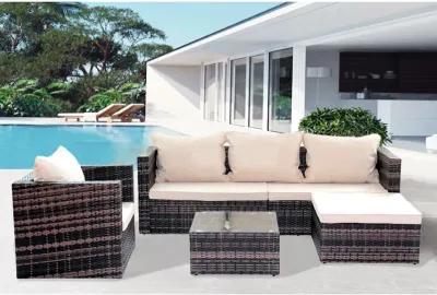 Rattan Patio Furniture Set Wicker Sofa Cushioned Sectional Furniture Set Garden Patio Sofa