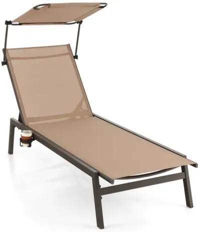 Outdoor Chaise Lounge Chair with Sunshade and 6 Adjustable Position-Brown