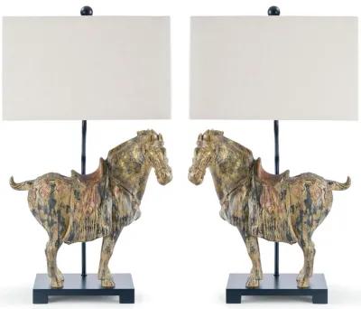 Dynasty Horse Table Lamps Pair