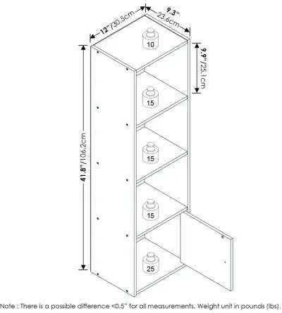 Furinno Luder Shelf Bookcase with 1 Door Storage Cabinet, French Oak