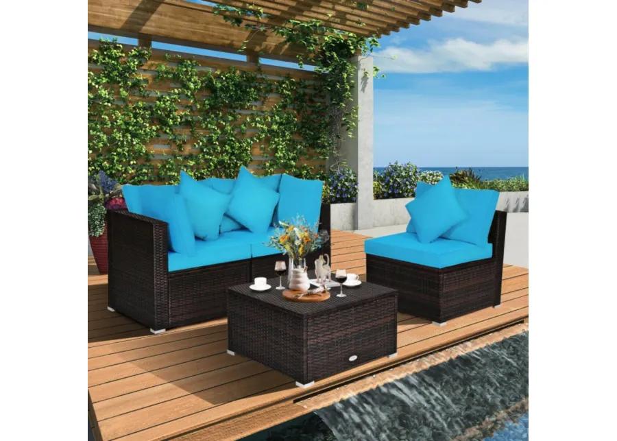 Hivvago 4 Pieces Patio Rattan Furniture Set with Removable Cushions and Pillows