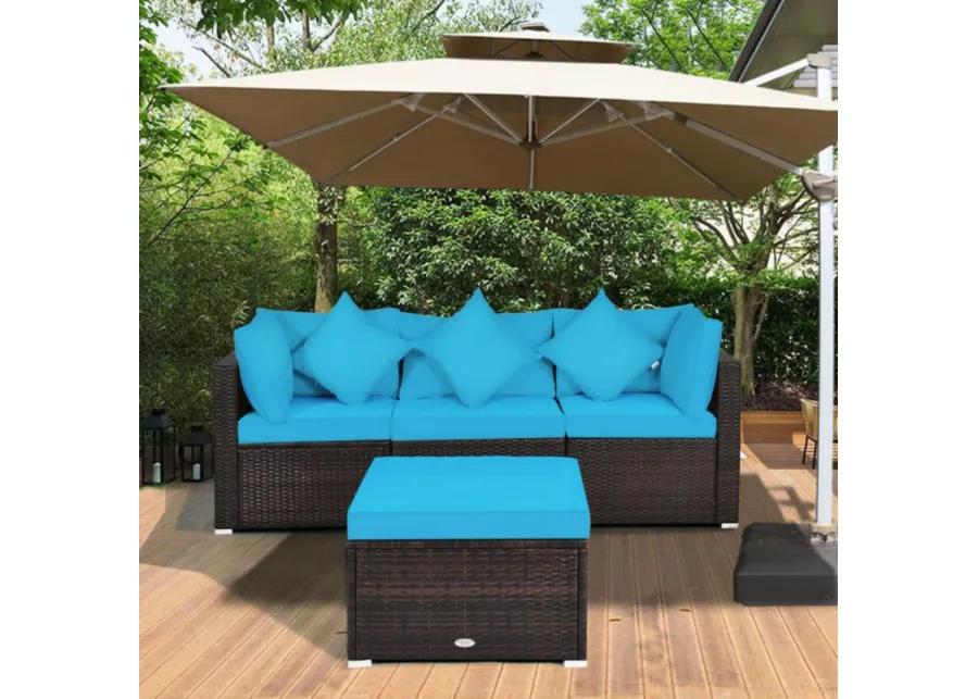 Hivvago 4 Pieces Patio Rattan Furniture Set with Removable Cushions and Pillows