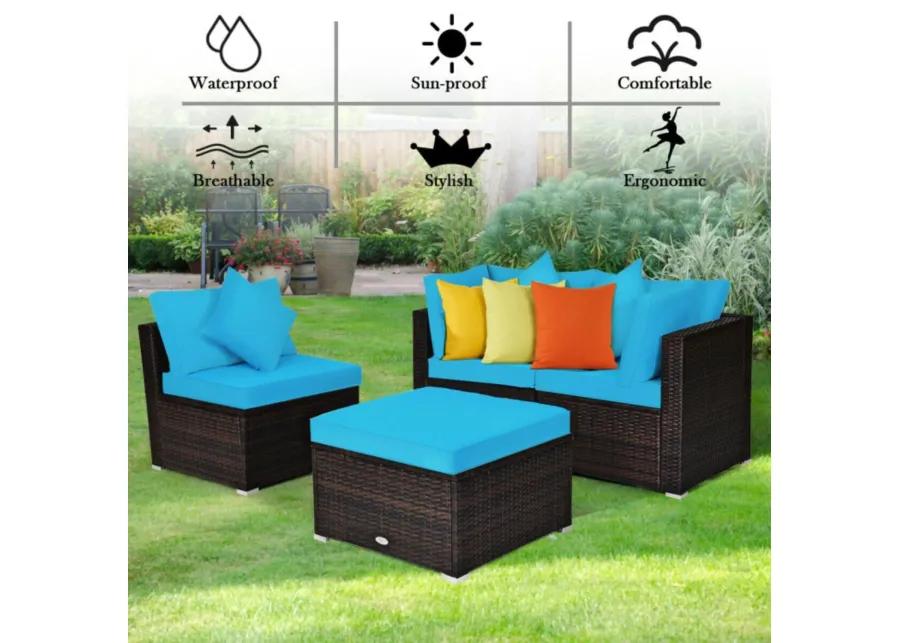 Hivvago 4 Pieces Patio Rattan Furniture Set with Removable Cushions and Pillows