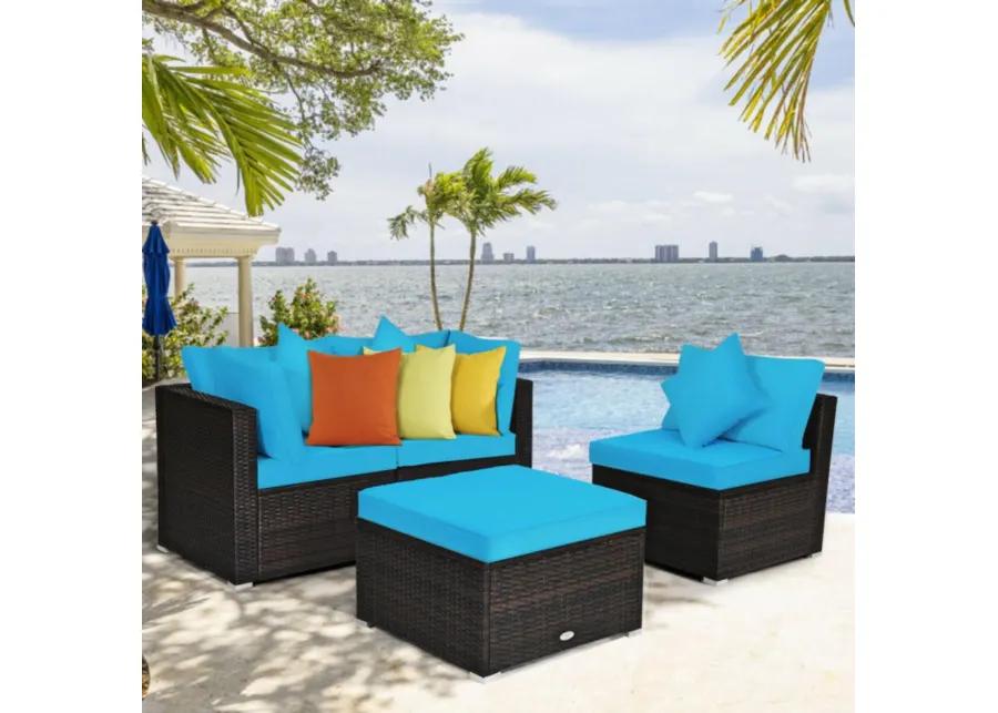 Hivvago 4 Pieces Patio Rattan Furniture Set with Removable Cushions and Pillows