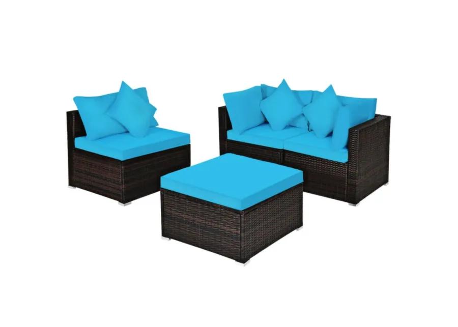 Hivvago 4 Pieces Patio Rattan Furniture Set with Removable Cushions and Pillows