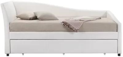 Leatherette Twin Size Daybed and Trundle with Sloped Back, White-Benzara