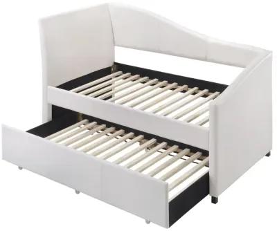 Leatherette Twin Size Daybed and Trundle with Sloped Back, White-Benzara