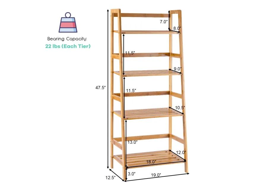 47.5 Inch 4-Tier Multifunctional Bamboo Bookcase Storage Stand Rack