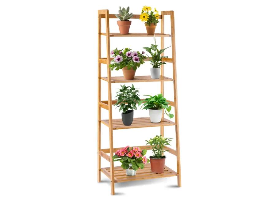 47.5 Inch 4-Tier Multifunctional Bamboo Bookcase Storage Stand Rack