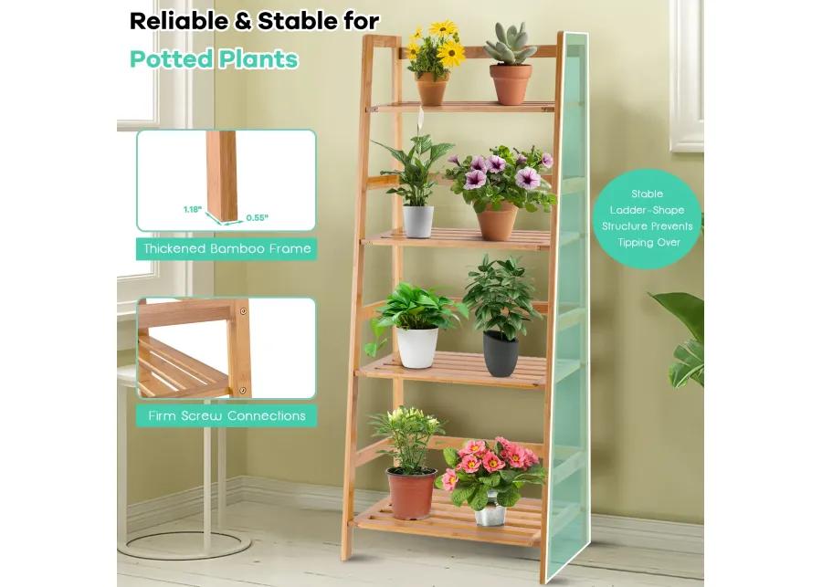 47.5 Inch 4-Tier Multifunctional Bamboo Bookcase Storage Stand Rack