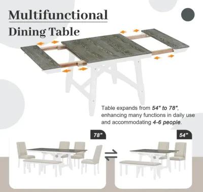 6-Piece Extendable Dining Set with Chairs and Bench