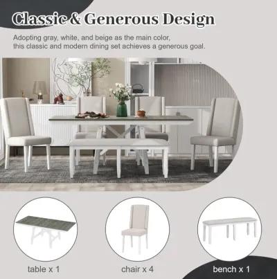 6-Piece Extendable Dining Set with Chairs and Bench