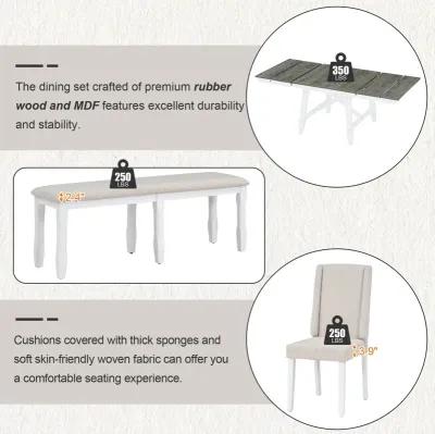 6-Piece Extendable Dining Set with Chairs and Bench