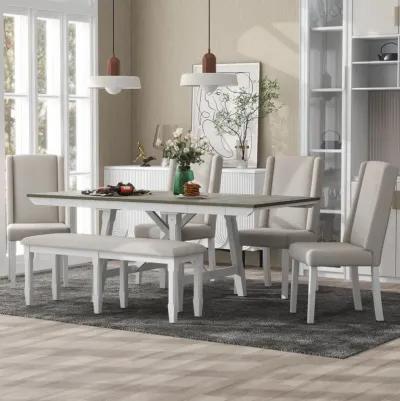 6-Piece Extendable Dining Set with Chairs and Bench