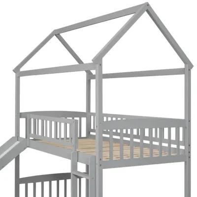 Twin Over Twin Bunk Bed With Slide, House Bed With Slide