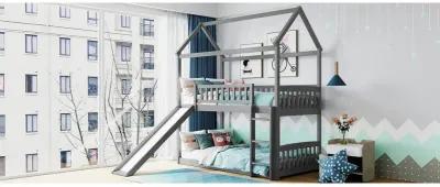 Twin Over Twin Bunk Bed With Slide, House Bed With Slide