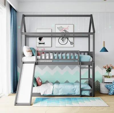 Twin Over Twin Bunk Bed With Slide, House Bed With Slide