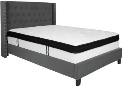 Riverdale Full Size Tufted Upholstered Platform Bed in Dark Gray Fabric with Memory Foam Mattress