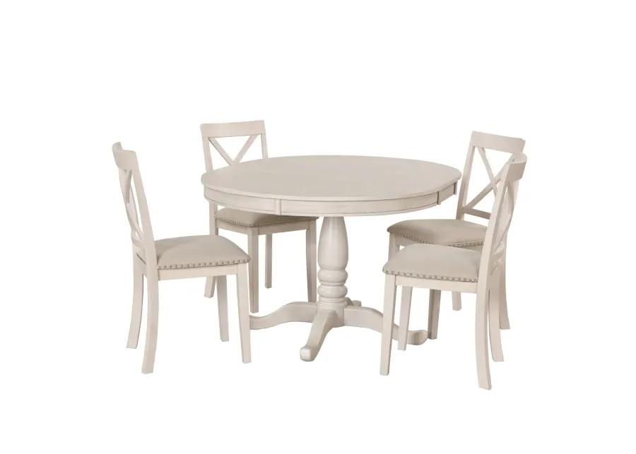 Modern Dining Table Set for 4, Round Table and 4 Kitchen Room Chairs, 5 Piece Kitchen Table Set for Dining Room, Dinette, Breakfast Nook, White