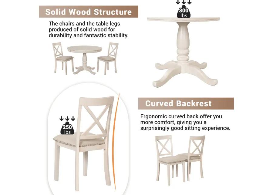 Modern Dining Table Set for 4, Round Table and 4 Kitchen Room Chairs, 5 Piece Kitchen Table Set for Dining Room, Dinette, Breakfast Nook, White