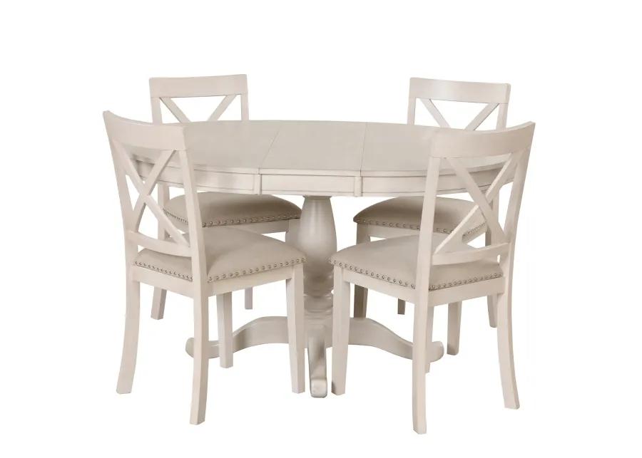 Modern Dining Table Set for 4, Round Table and 4 Kitchen Room Chairs, 5 Piece Kitchen Table Set for Dining Room, Dinette, Breakfast Nook, White