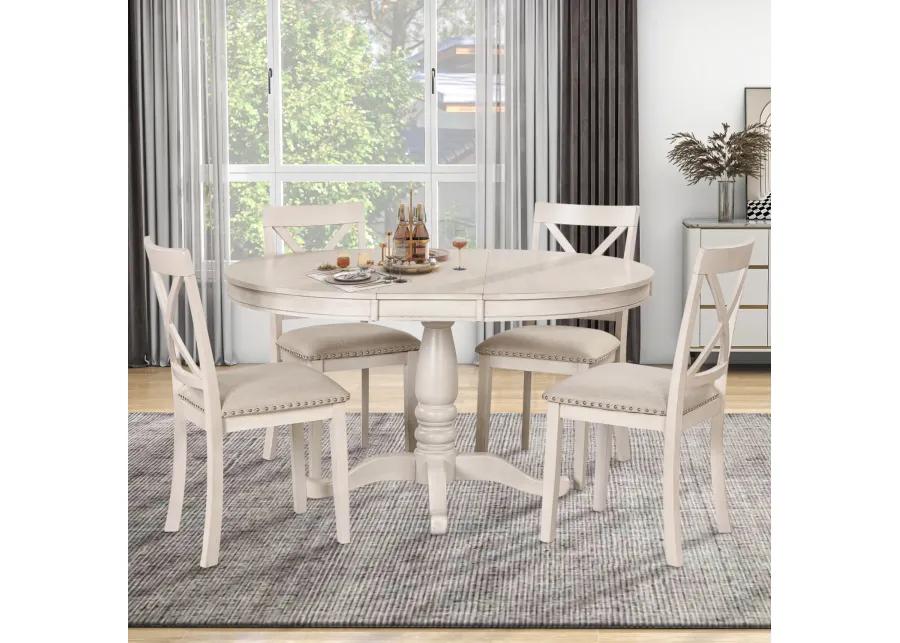 Modern Dining Table Set for 4, Round Table and 4 Kitchen Room Chairs, 5 Piece Kitchen Table Set for Dining Room, Dinette, Breakfast Nook, White