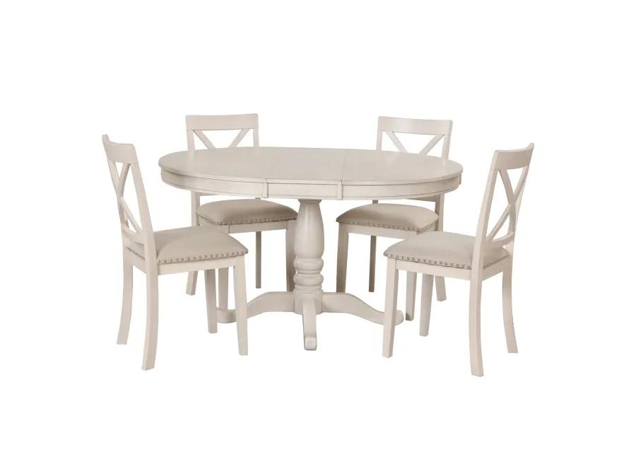 Modern Dining Table Set for 4, Round Table and 4 Kitchen Room Chairs, 5 Piece Kitchen Table Set for Dining Room, Dinette, Breakfast Nook, White