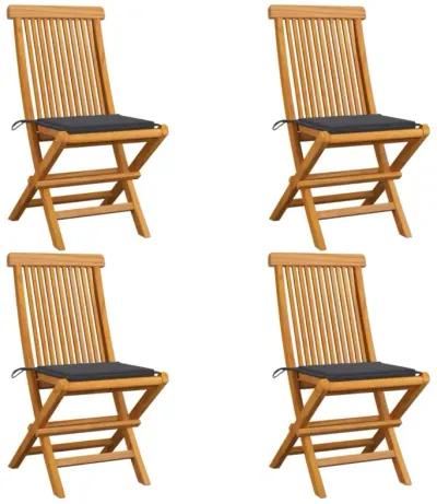 vidaXL Garden Chairs with Anthracite Cushions 4 pcs Solid Teak Wood