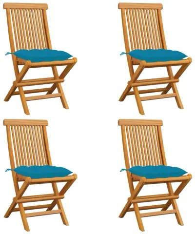 vidaXL Garden Chairs with Light Blue Cushions 4 pcs Solid Teak Wood