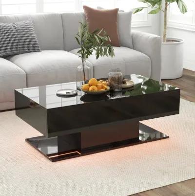 Modern LED Coffee Table with 20 Color LED Lights and 2 Storage Drawers