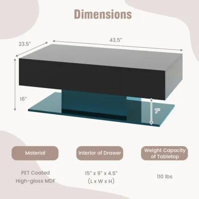 Modern LED Coffee Table with 20 Color LED Lights and 2 Storage Drawers