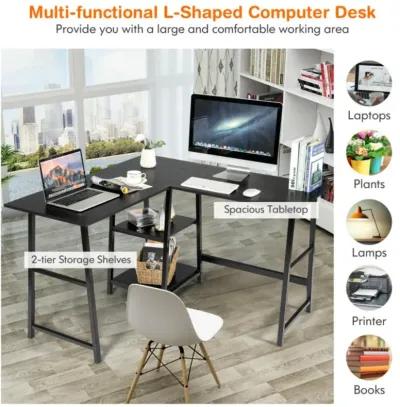 Hivvago L Shaped Corner Computer Desk with Storage Shelves