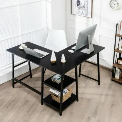 Hivvago L Shaped Corner Computer Desk with Storage Shelves