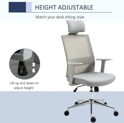 Grey Ergonomic Task Chair: High Back Swivel Office Chair with Lumbar Support