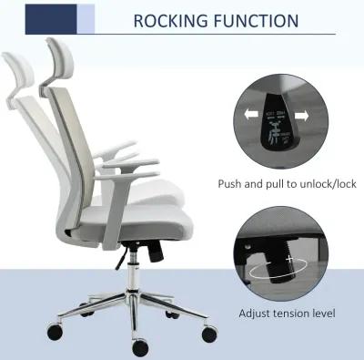 Grey Ergonomic Task Chair: High Back Swivel Office Chair with Lumbar Support