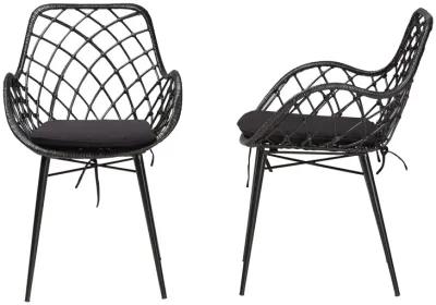 Bali & Pari Ballerina Modern Black Finished Rattan and Metal 2-Piece Dining Chair Set