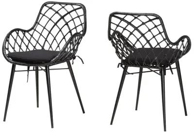 Bali & Pari Ballerina Modern Black Finished Rattan and Metal 2-Piece Dining Chair Set