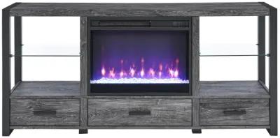 60 Inch Electric Fireplace Media TV Stand With Sync Colorful LED Lights-Dark Rustic Oak Color