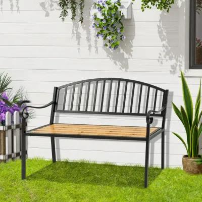 Garden Loveseat: 50" Bench with Antique Backrest and Wood Seat