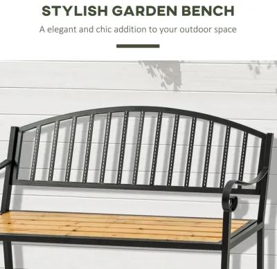 Garden Loveseat: 50" Bench with Antique Backrest and Wood Seat