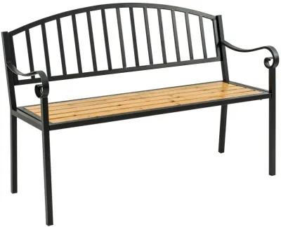 Garden Loveseat: 50" Bench with Antique Backrest and Wood Seat