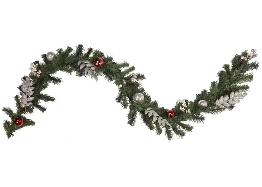 6' x 10" Pre-Lit Decorated Green Pine Artificial Christmas Garland  Warm White LED Lights