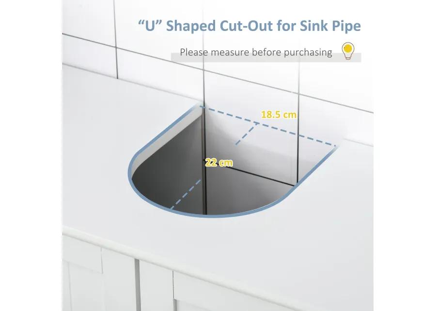 White Pedestal Sink Cabinet: U-Shape Cut-Out, Adjustable Shelf