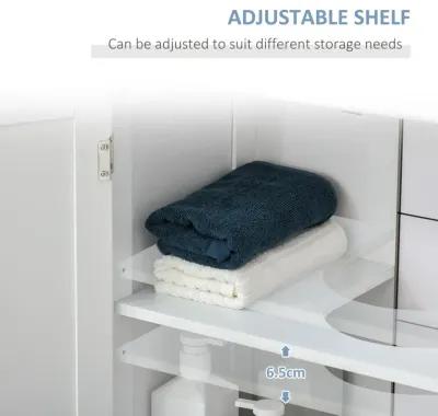 White Pedestal Sink Cabinet: U-Shape Cut-Out, Adjustable Shelf