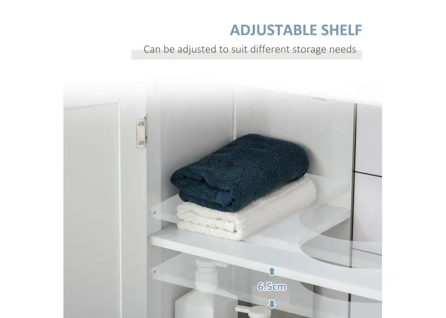 White Pedestal Sink Cabinet: U-Shape Cut-Out, Adjustable Shelf