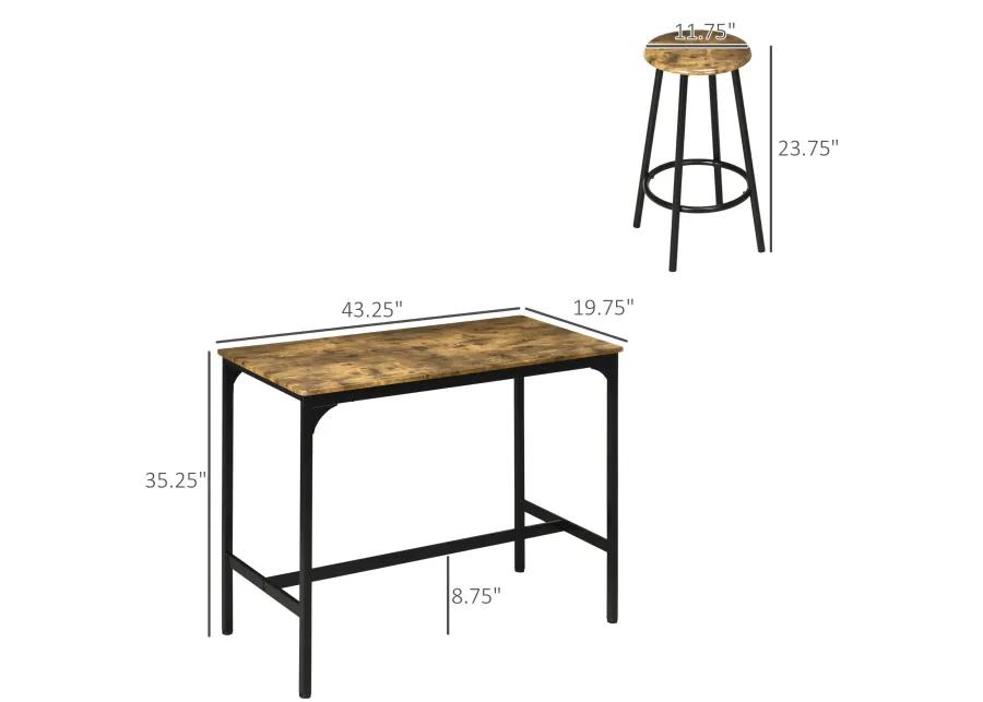 Pub-Style Eating Set: 5-Piece Industrial Bar Table with Metal Stools