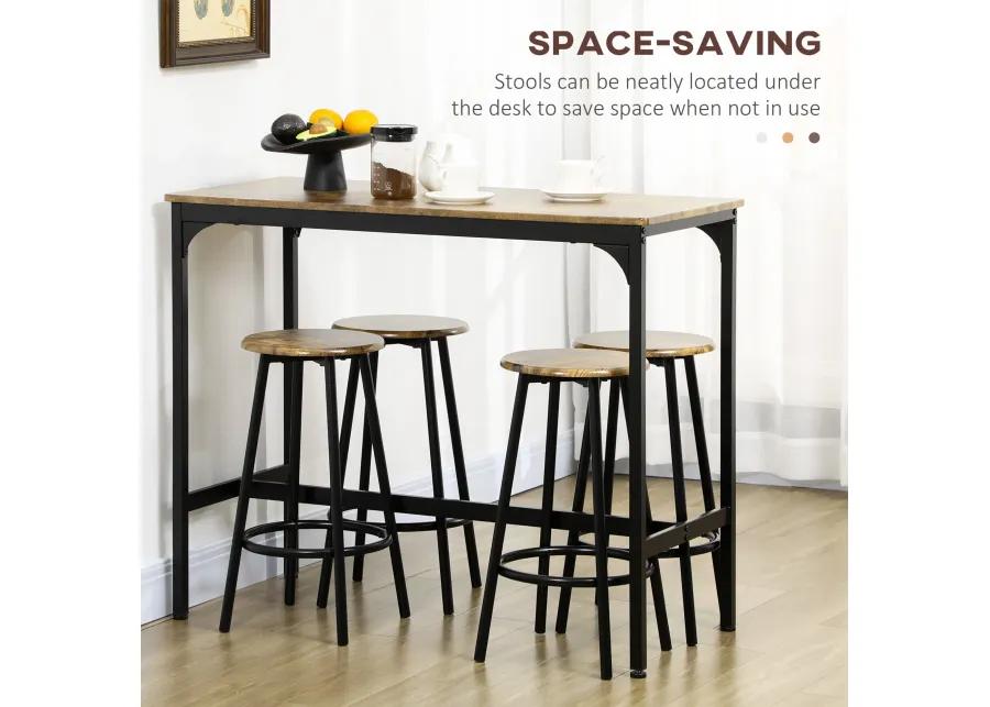 Pub-Style Eating Set: 5-Piece Industrial Bar Table with Metal Stools