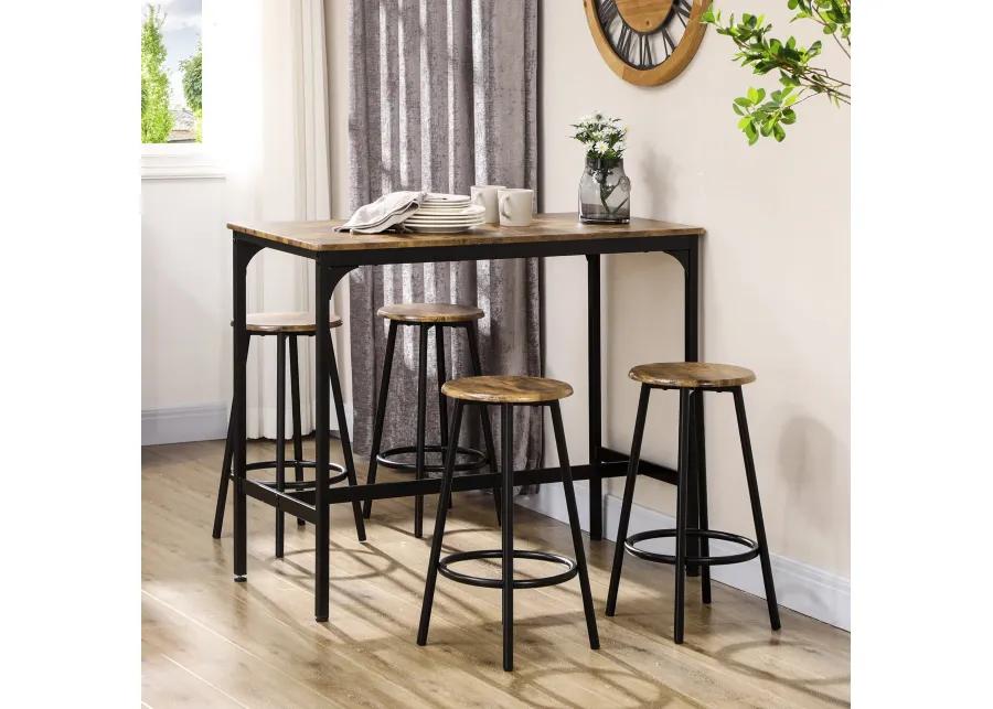 Pub-Style Eating Set: 5-Piece Industrial Bar Table with Metal Stools