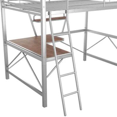 Merax Metal Frame Loft Bed with Desk and Shelf