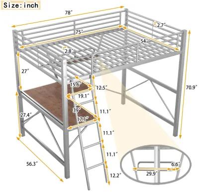 Merax Metal Frame Loft Bed with Desk and Shelf